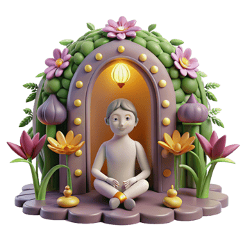 Serene Child in a Floral Sanctuary 3D Render png