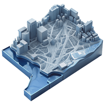 3D City Model Urban Infrastructure, Transportation Network, and Coastal Design png