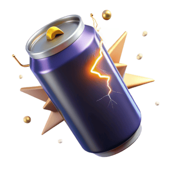 Electric Energy Drink Can 3D Render of Exploding Beverage png
