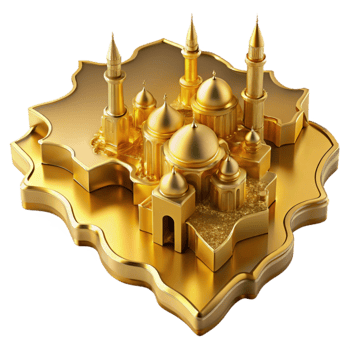 Golden Mosque Architectural Model 3D Render of Islamic Structure png