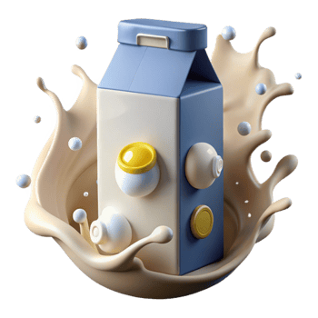 Creamy Milk Splash Carton Design with 3D Spheres png