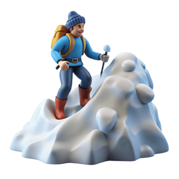 Climber Ascending Snowy Peak 3D Render png