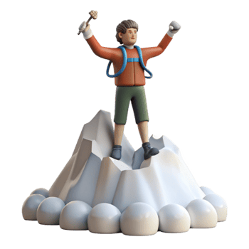 Climber Reaching Summit 3D Render of Mountaintop Success png