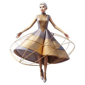 Futuristic Fashion A Gray and Gold Geometric Dress png