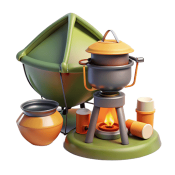 Camp Cooking Setup Portable Stove, Pots, and Tent png
