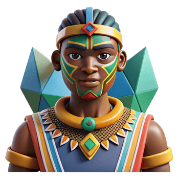 3D Render African Tribal Youth, Colorful Costume, Geometric Gems png