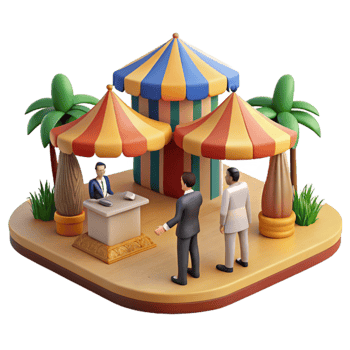 Tropical Event Booth 3D Render of Information Kiosk png