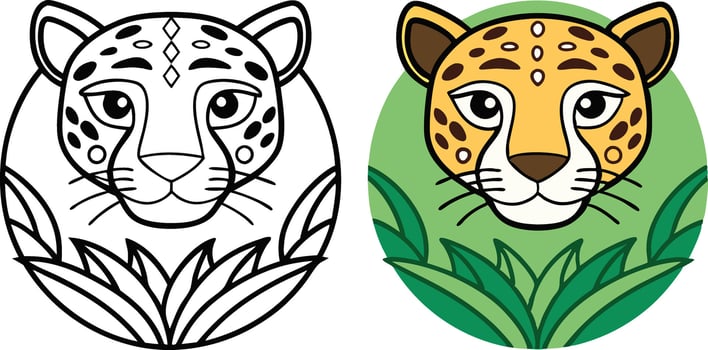 Cheetah Coloring Page Wild Cat Head, Jungle, Outline, Animal vector