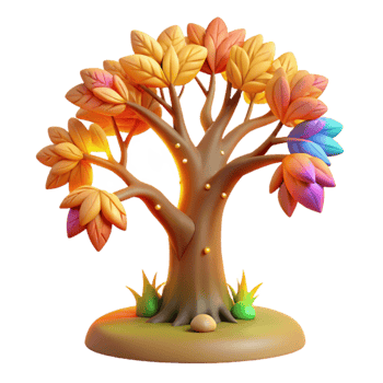 Autumn Tree 3D Model Colorful Leaves, Fall Foliage png