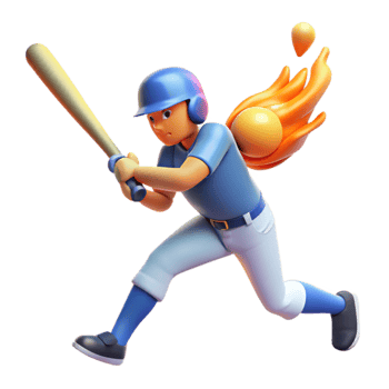 Fiery Baseball Swing 3D Animation of a Baseball Player Hitting a Flaming Ball png