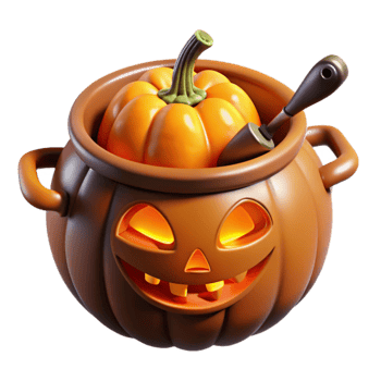 Spooky Pumpkin Cauldron with Mini Pumpkin png