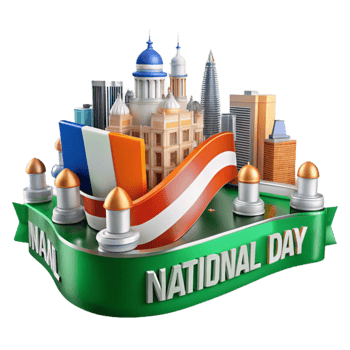 Celebrating National Day Cityscape, Flag, and Festive Ribbon png