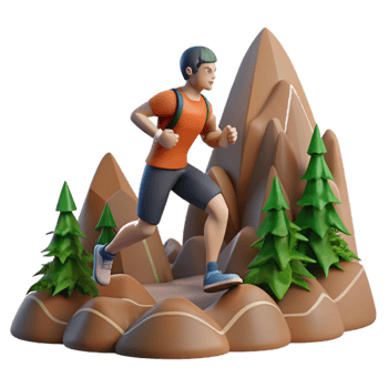 3D Render of Hiker Running on Mountain Trail png