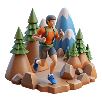 3D Render Trail Runner in Mountain Landscape png