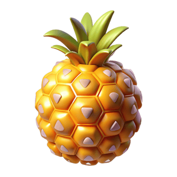 Stylized 3D Pineapple Tropical Fruit, Hexagon Pattern, Summer Design, Shiny Texture, Yellow Fruit, Digital Art, Cartoon Style, Vibrant Colors, Geometric Shapes, Sweet Treat png