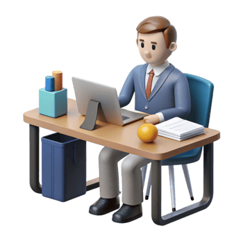 Businessman Working at Desk with Laptop and Documents png