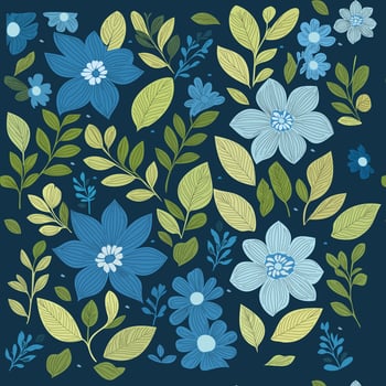 Blue natural blooming hand draw floral pattern vector