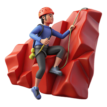 3D Cartoon Climber Ascending Rocky Peak png