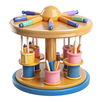 Whimsical Art Supply Carousel Colorful Rotating Organizer png