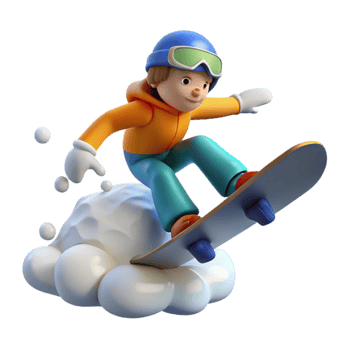 Snowboarding Fun 3D Cartoon Character on Snow png