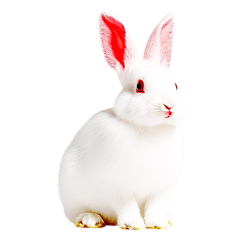 Cute White Rabbit with Detailed Red Ears Sitting on Ground png