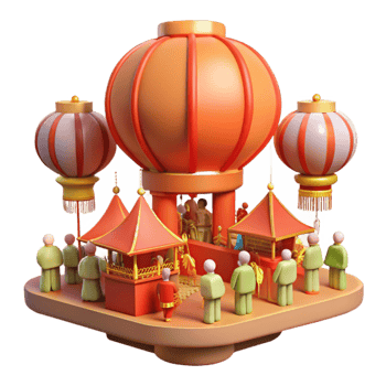 Festival Lantern Booths Crowd 3D Render png