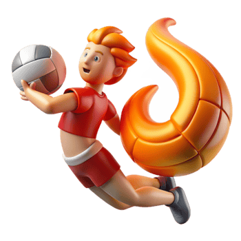 Fiery Volleyball Player 3D Render of an Athlete with a Flaming Tail png