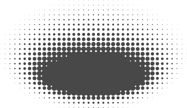 Dotted halftone abstract shape. Blurred shadow. Graphic element circular organic blob with gradation png