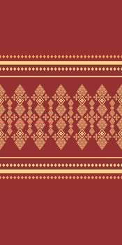 Detailed Motif Ethnic Traditional Embroidery Gold Silk Weaves Ornament on Red Background Seamless Pattern Border ornament florals design for wrapping, silk, scarf, background, textile, carpet, rug vector