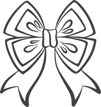 Outline bow with ribbon and knot. Black line sketch style illustration. Cute vintage hand drawn silhouette perfect for holidays, gifts and decorative designs.. png