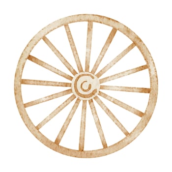 Watercolor illustration of a vintage wooden cart Wheel with rustic design. Drawing for vintage object or storytelling designs. Art of part of retro traditional vehicle on isolated background. vector