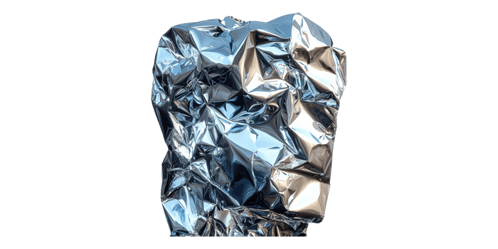 Crumpled silver foil texture isolated on transparent background png