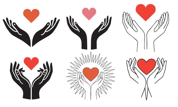 Hands holding heart icon Set vector