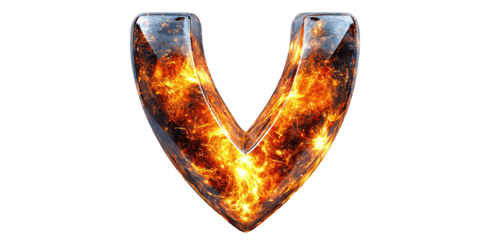Fiery letter v with flaming texture isolated on transparent background png