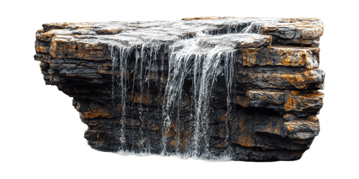 Rocky waterfall with cascading water isolated on transparent background png