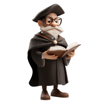 A scholarly character reading a book on a transparent background with a transparent tint, 3D Scholar Character on transparent background png