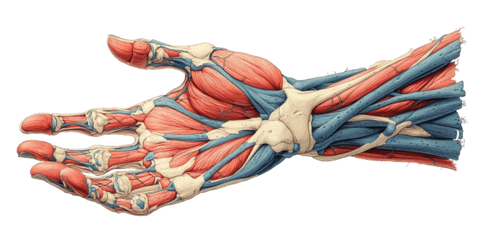 Anatomical illustration of human hand muscles and bones isolated on transparent background png