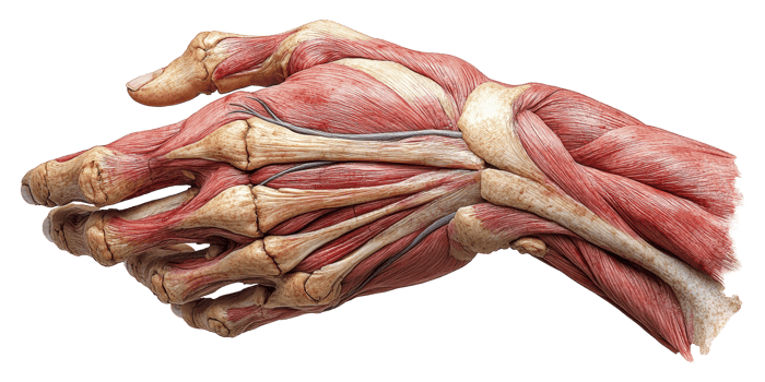 Anatomical illustration of human hand muscles isolated on transparent background png