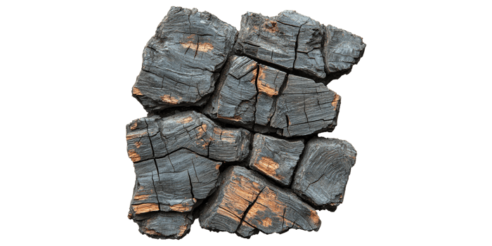 Charcoal logs broken into pieces isolated on transparent background png