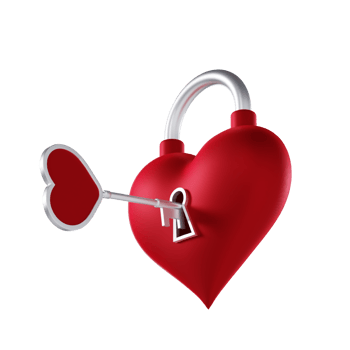 Red Valentine Lock with a Key - Medium Low View at 135 Degrees png