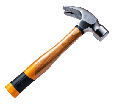 A hammer with a wooden handle on a transparent background png