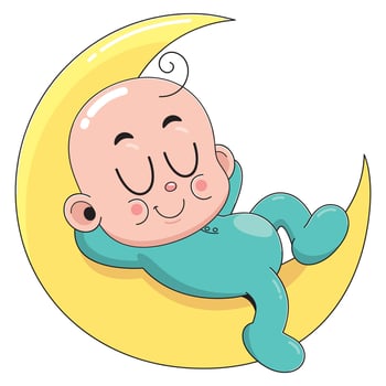 Cartoon baby sleeping on the moon vector