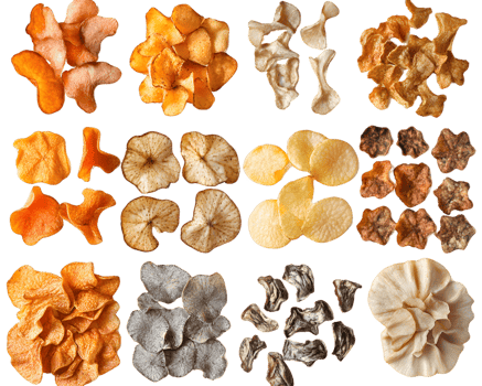 Assortment of Dehydrated Vegetable Chips and Slices png