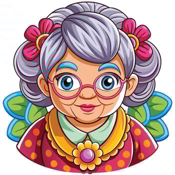 An old woman with glasses and flowers on her head vector