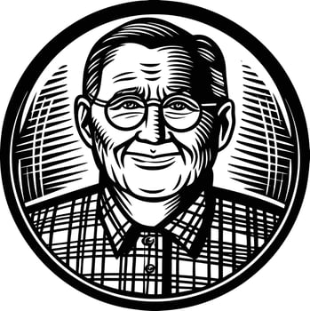 An old man with glasses and a plaid shirt vector