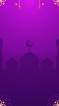 Simple Dark Violet Gradient Purple Islamic Vertical Background Decorated with Mosque Silhouette Golden Stars And Ornaments Decoration vector