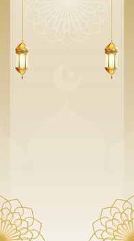Simple Soft Toned Beige Vertical Background with Gold Patterns Hanging Lantern And Subtle Decorations vector