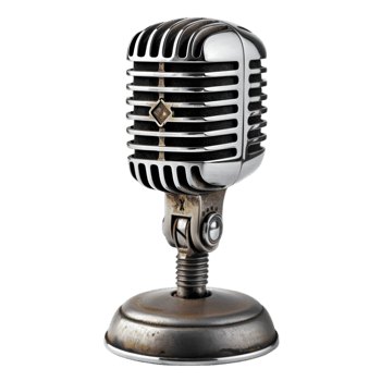 an old microphone on a stand with a transparent background png
