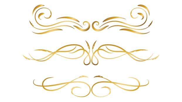 gold swirl lines set isolated on white background. text divider and frame decoration vector