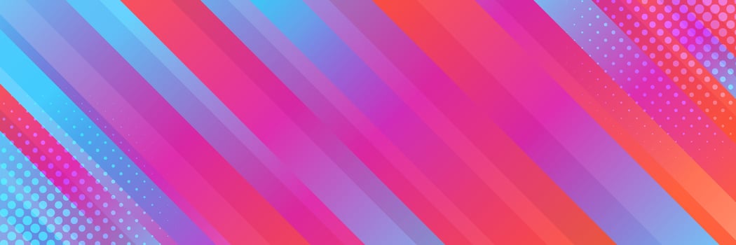 Colorful abstract dynamic banner background with halftones. Gradient diagonal stripes. Modern futuristic template vector